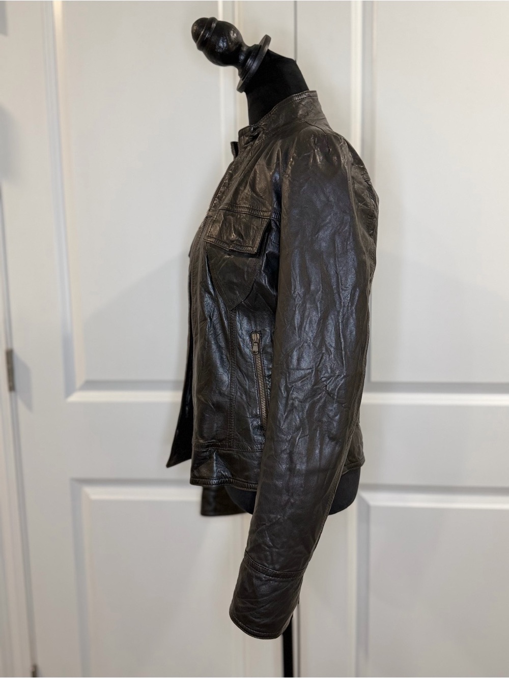 Women's Vintage Fiocchi Chocolate Brown Leather Zip-Front Jacket Italian Size 46 - Picture 6 of 15